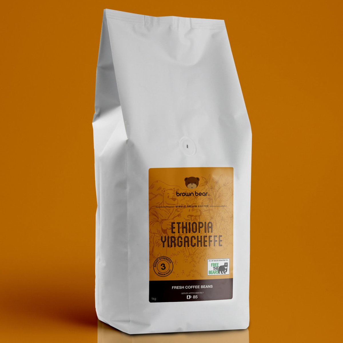 Ethiopian Yirgacheffe Coffee, Strength 3, Medium Roast - Brown Bear Coffee